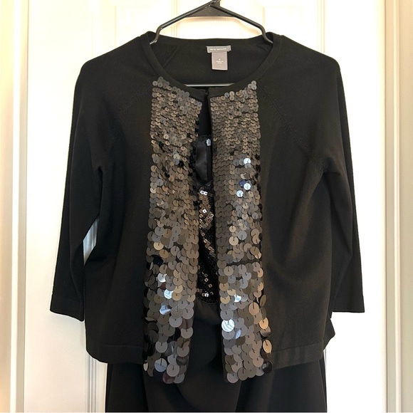 Ann Taylor Little black sequin strapless dress with coordinating sequin cardigan - Picture 2 of 7